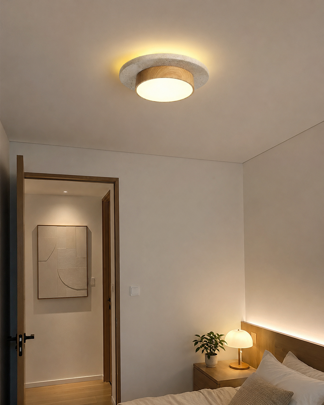 Elara | Travertine Wood Stone Ceiling Light