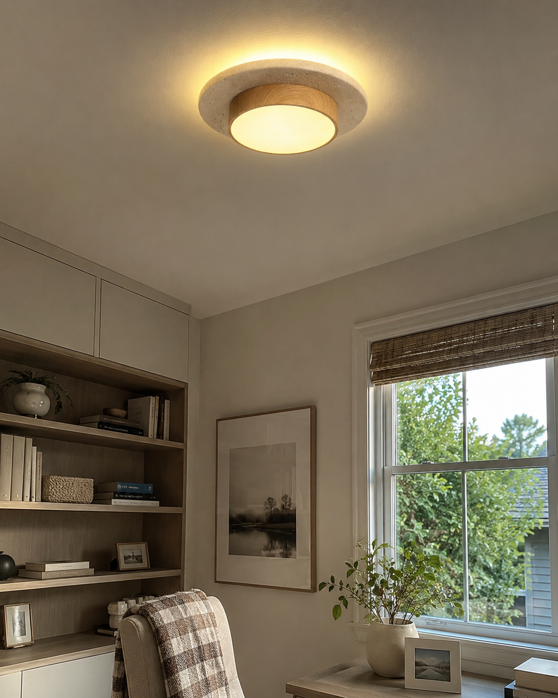 Elara | Travertine Wood Stone Ceiling Light