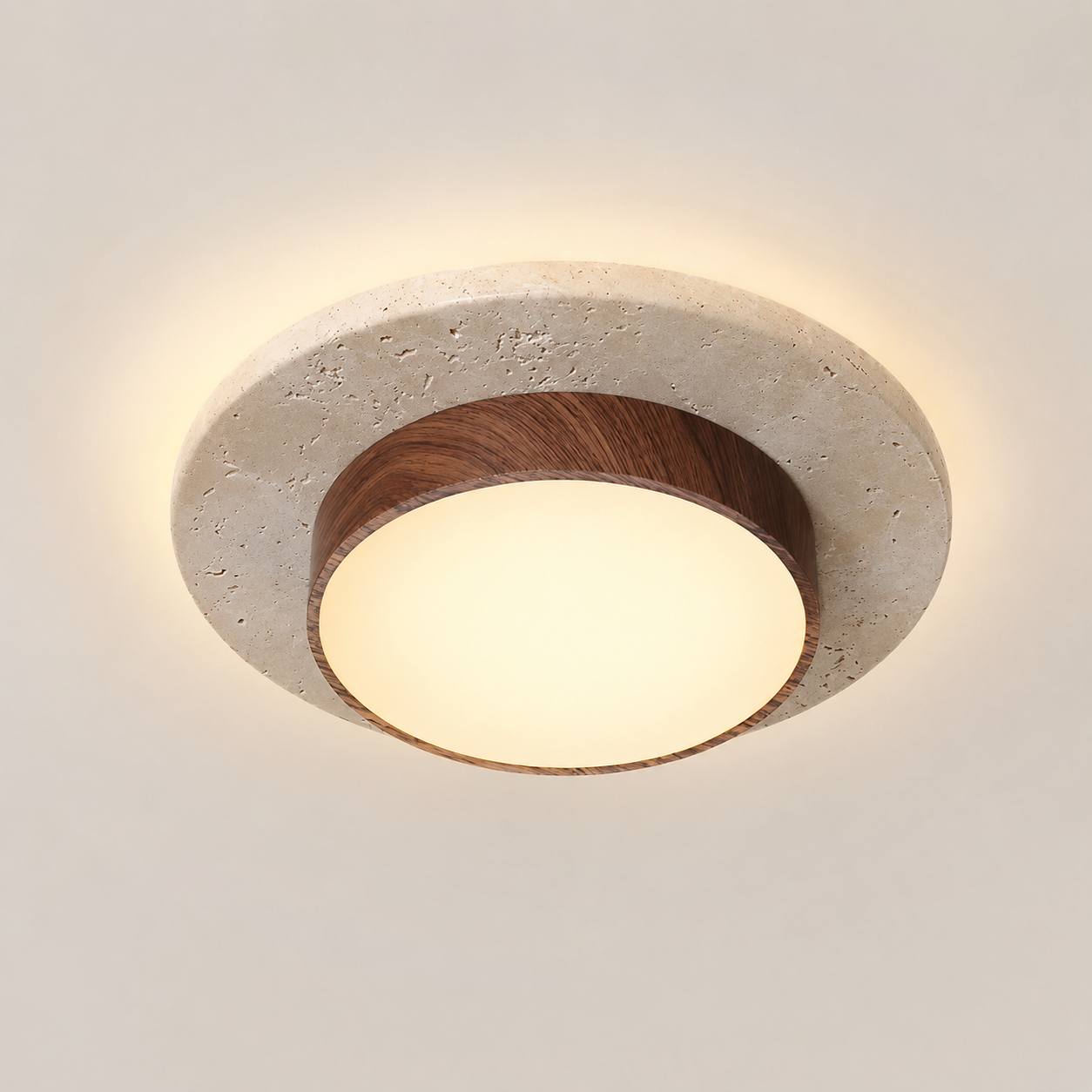 Elara | Travertine Wood Stone Ceiling Light