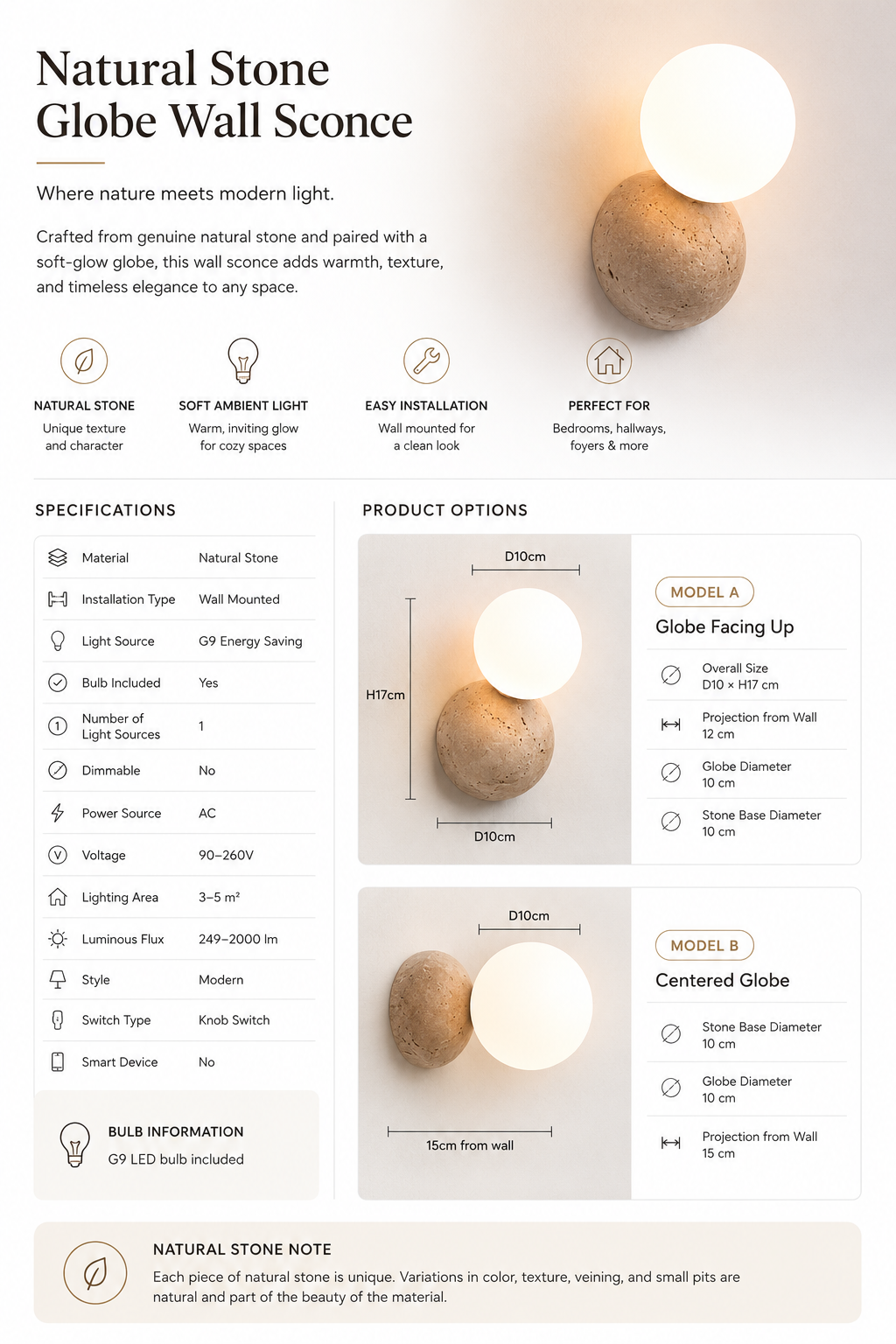 Wes | Stone Globe Wall Sconce