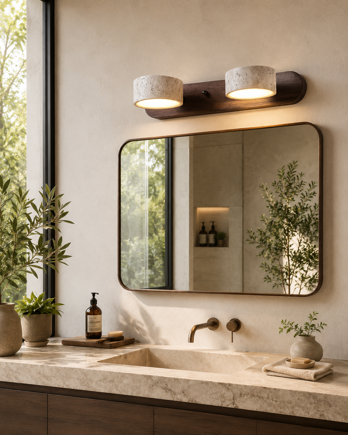 Reid | Travertine Duo LED Wall Light