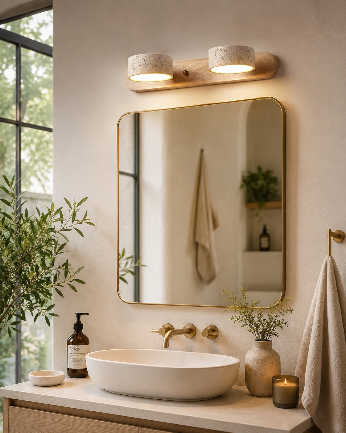 Reid | Travertine Duo LED Wall Light