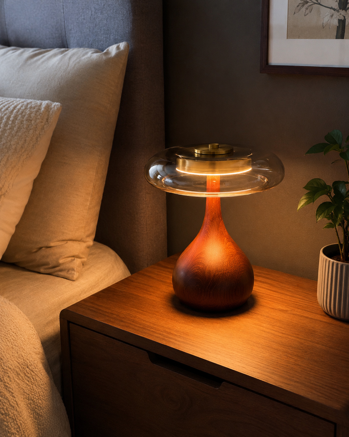 Sol Wood Glass LED Table Lamp