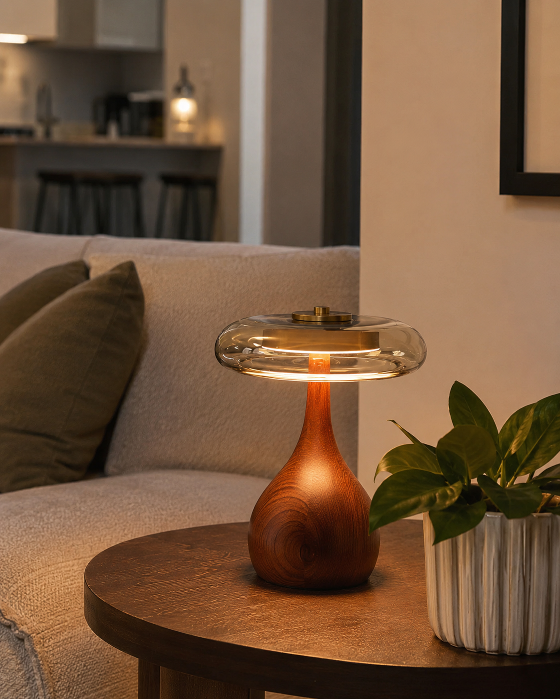 Sol Wood Glass LED Table Lamp