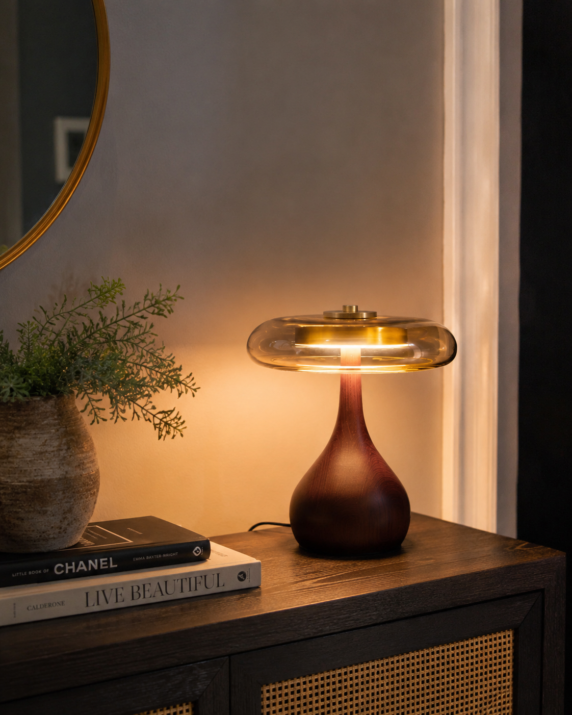 Sol Wood Glass LED Table Lamp