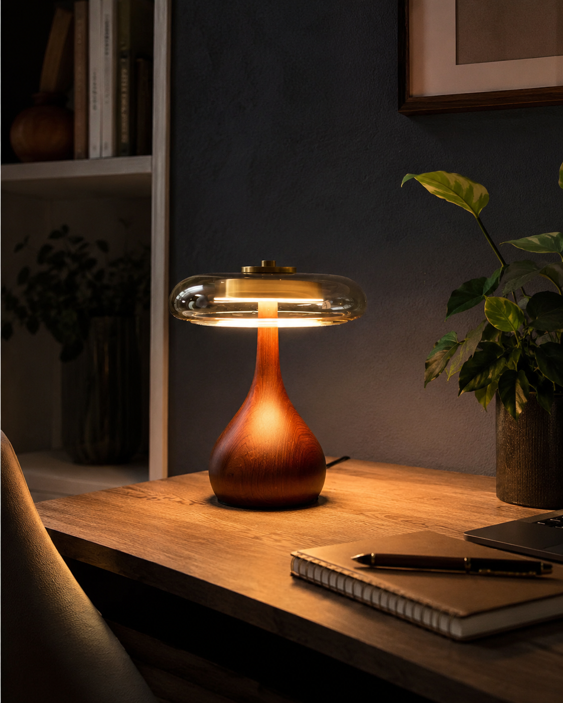 Sol Wood Glass LED Table Lamp