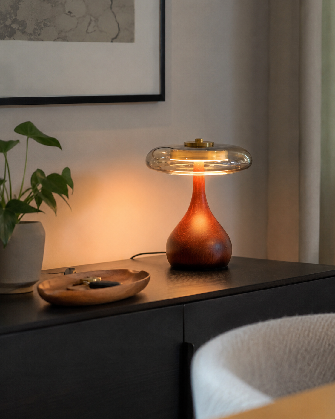 Sol Wood Glass LED Table Lamp