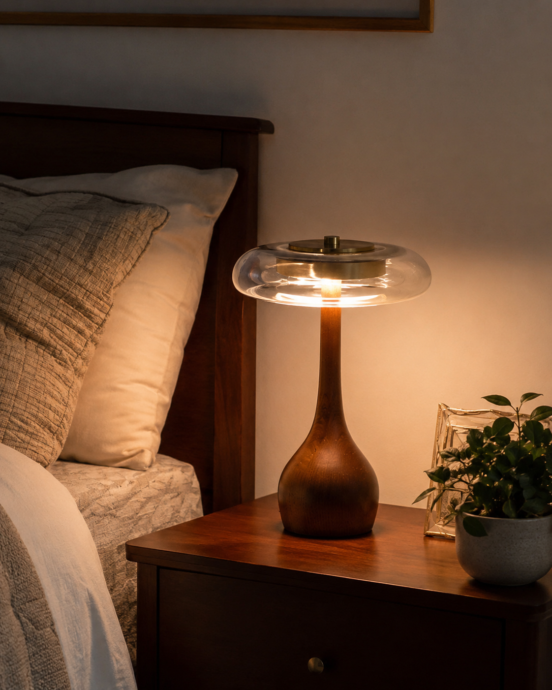 Sol Wood Glass LED Table Lamp