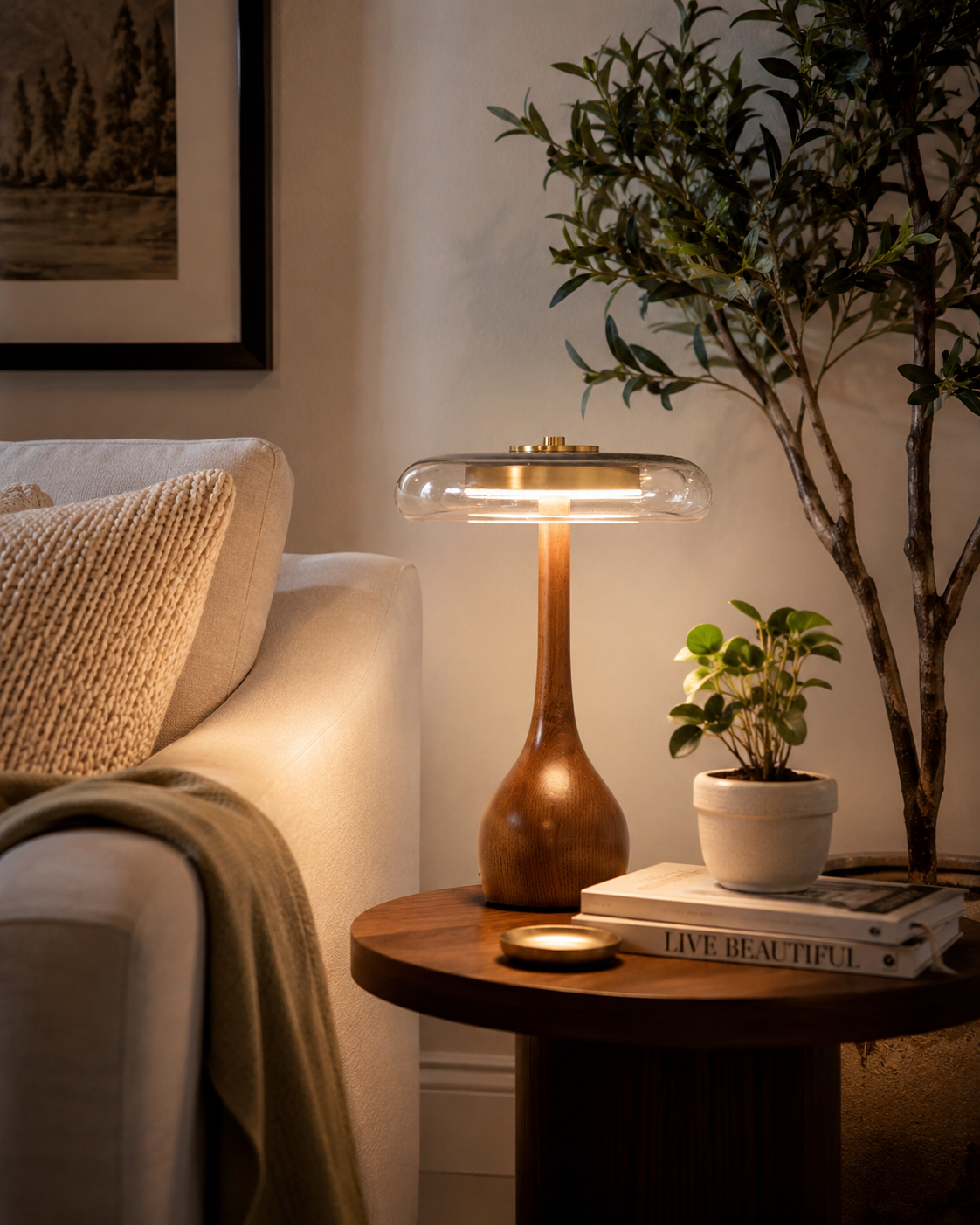 Sol Wood Glass LED Table Lamp