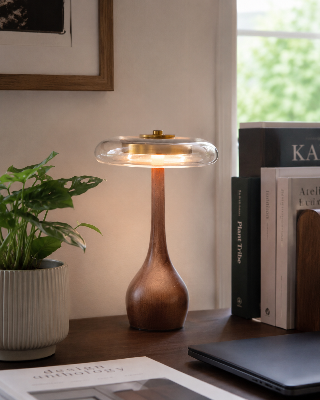 Sol Wood Glass LED Table Lamp