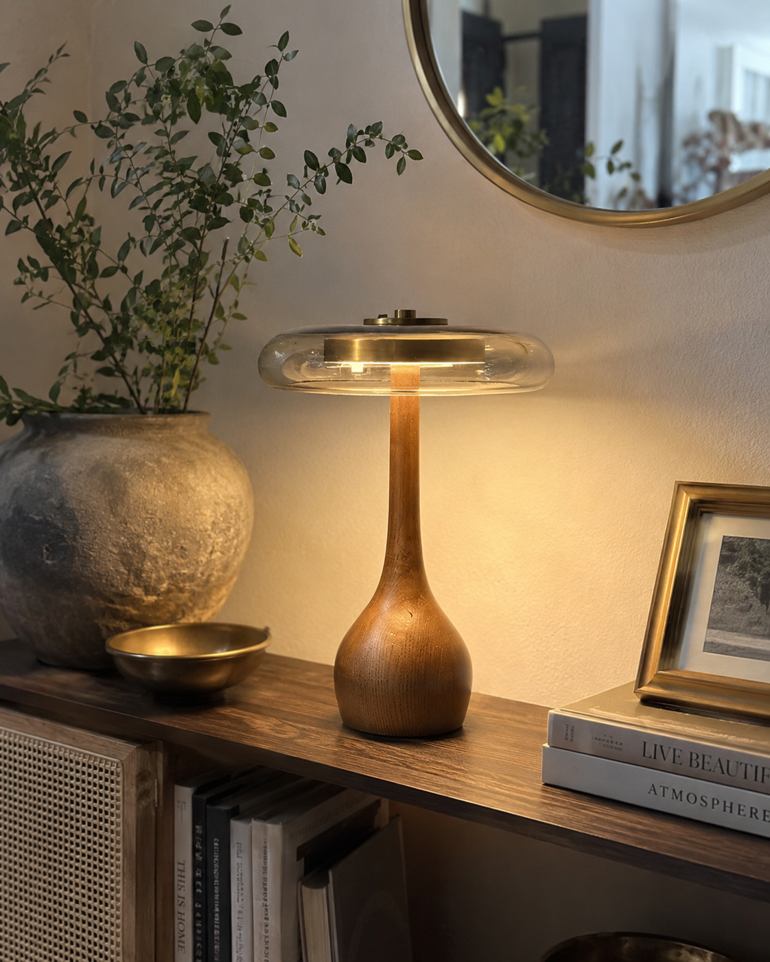 Sol Wood Glass LED Table Lamp