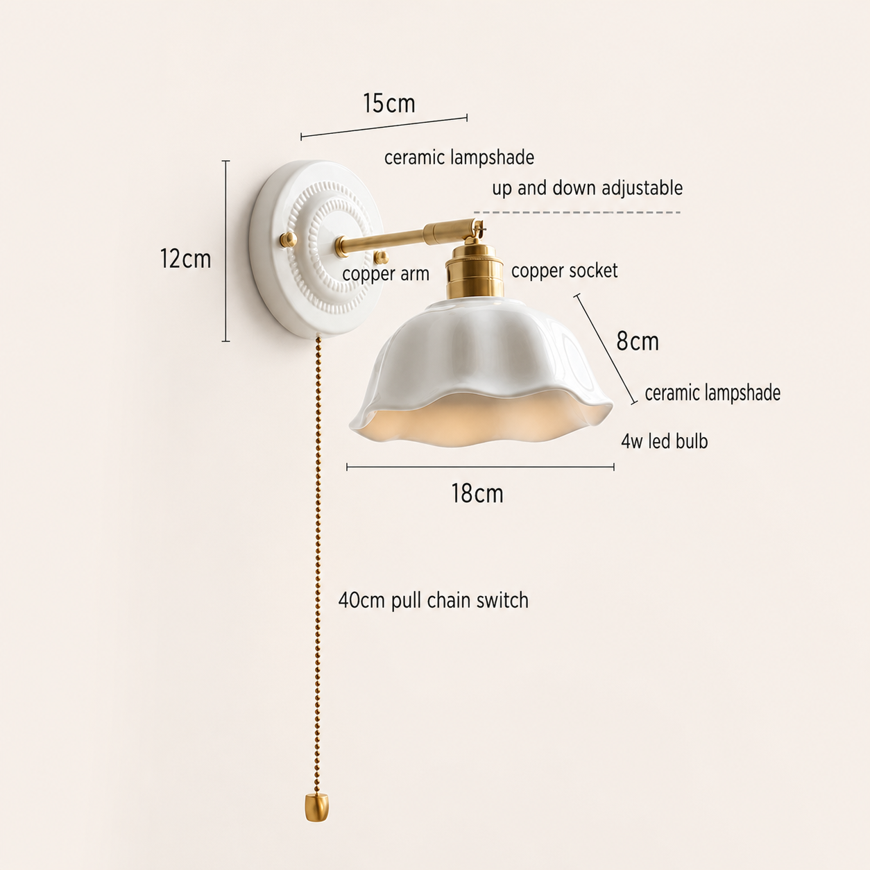 Margot | White Ceramic Copper Wall Sconce