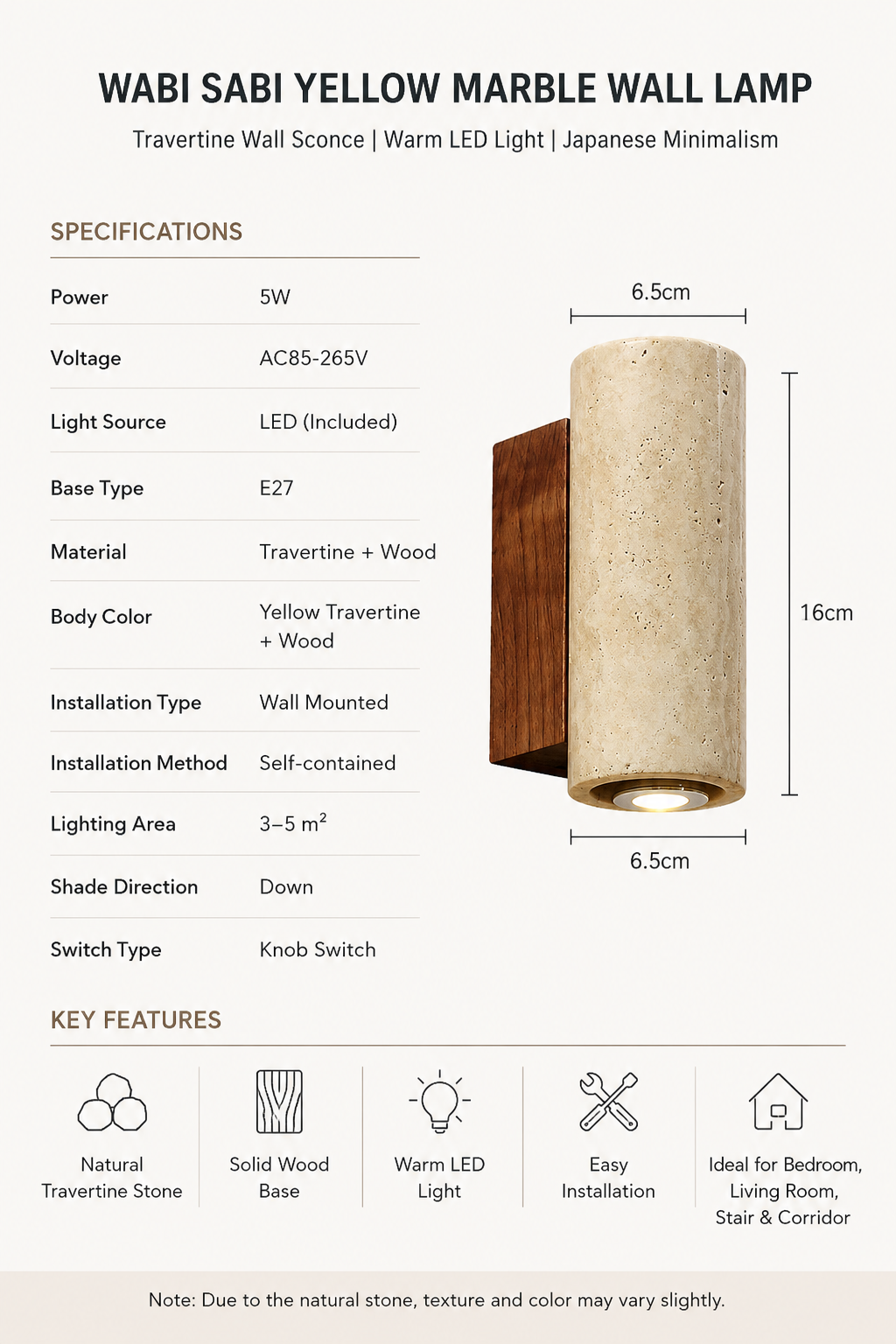 Solene | Wabi Sabi Travertine Wall Sconce