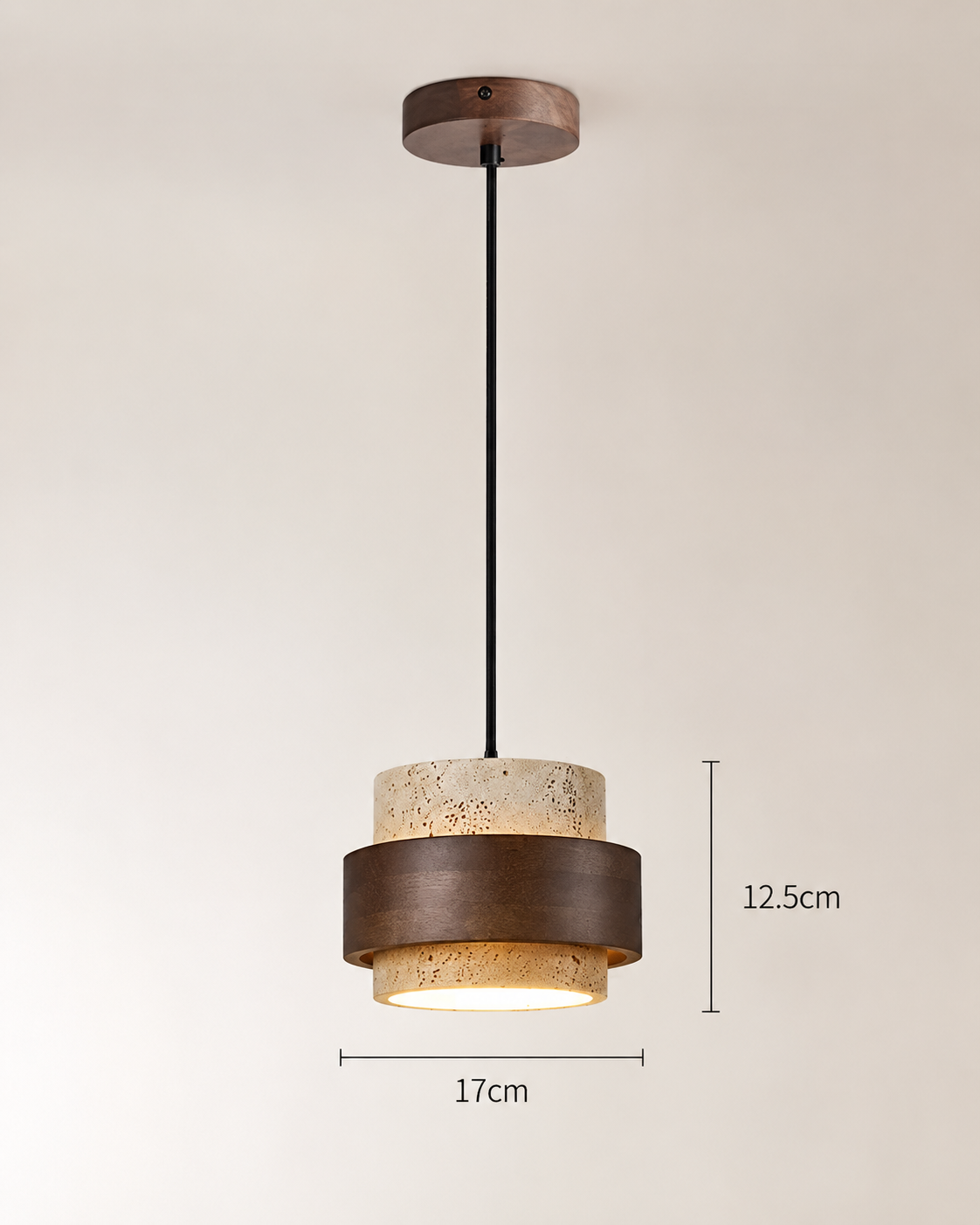 Noa | Travertine & Walnut Pendant Light