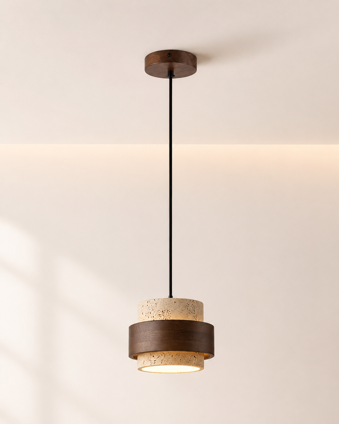 Noa | Travertine & Walnut Pendant Light
