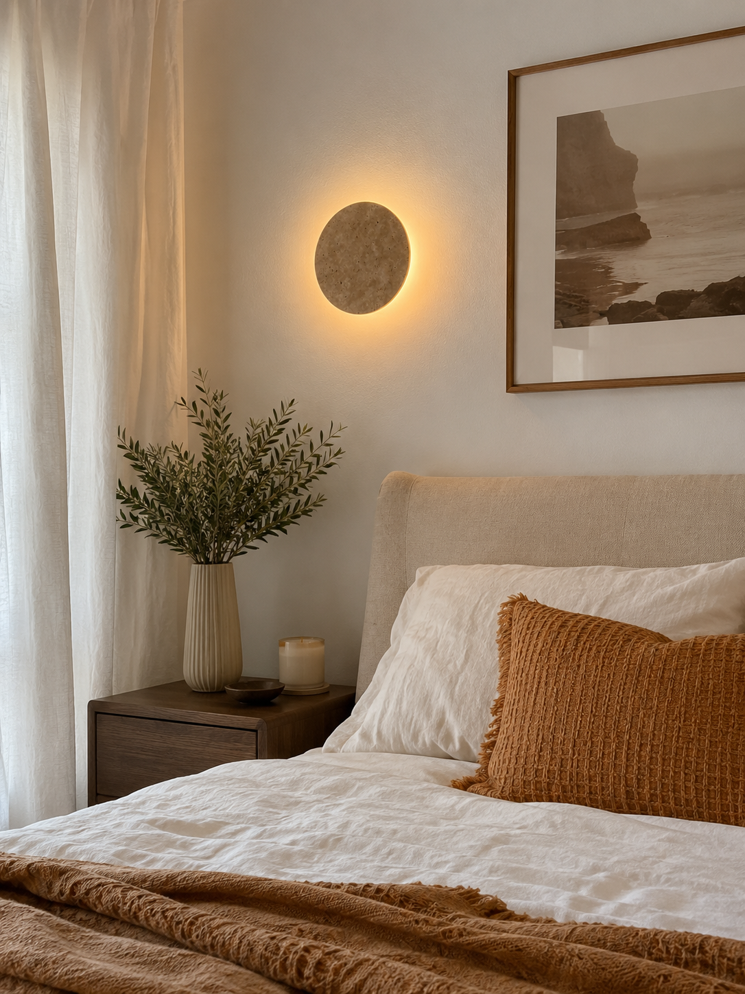 Mira | Round Travertine Wall Sconce