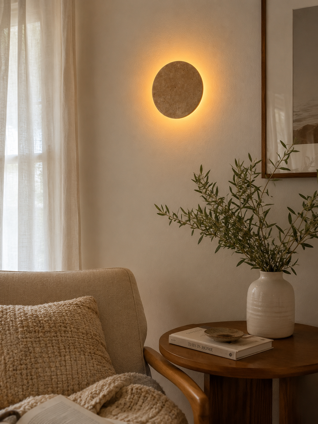 Mira | Round Travertine Wall Sconce