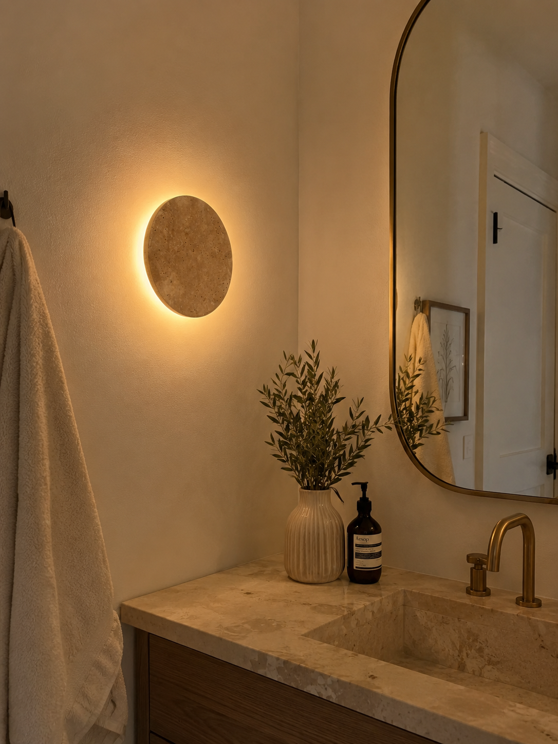 Mira | Round Travertine Wall Sconce