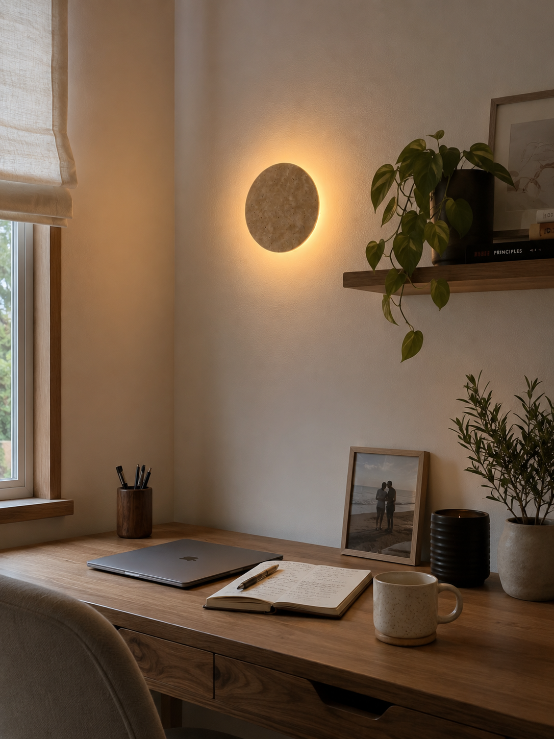 Mira | Round Travertine Wall Sconce