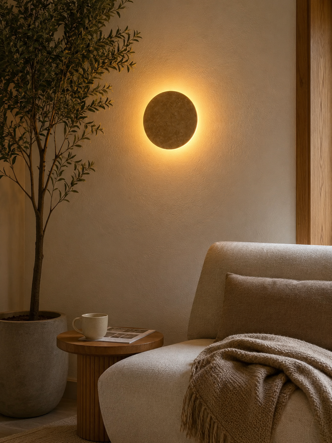 Mira | Round Travertine Wall Sconce