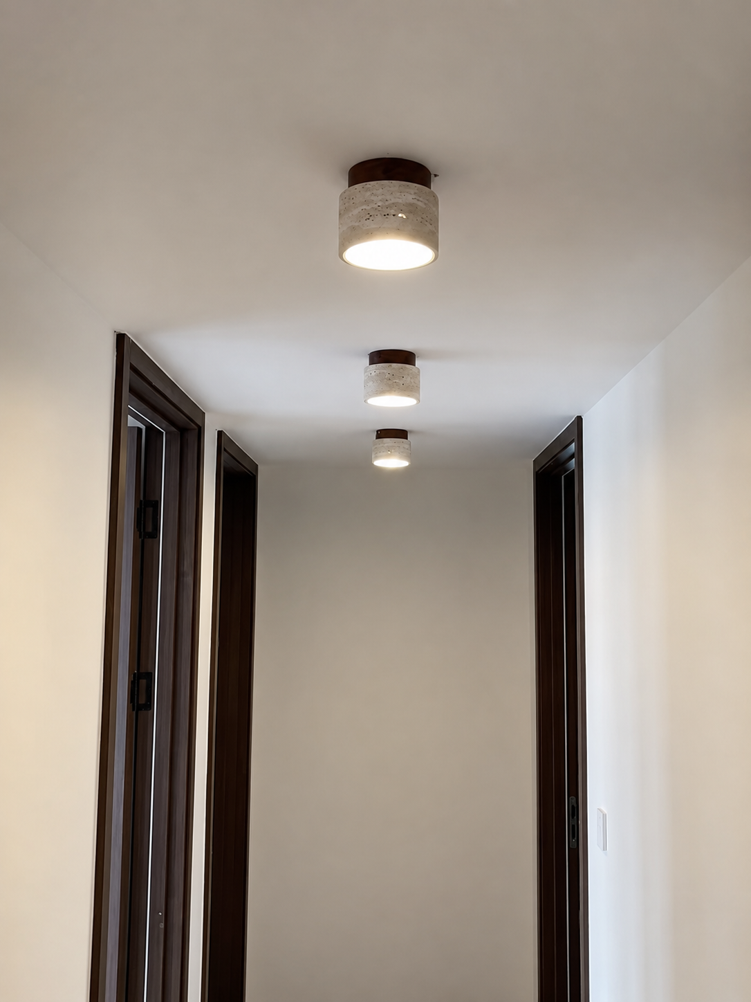 Noma | Travertine & Wood Flush Ceiling Light