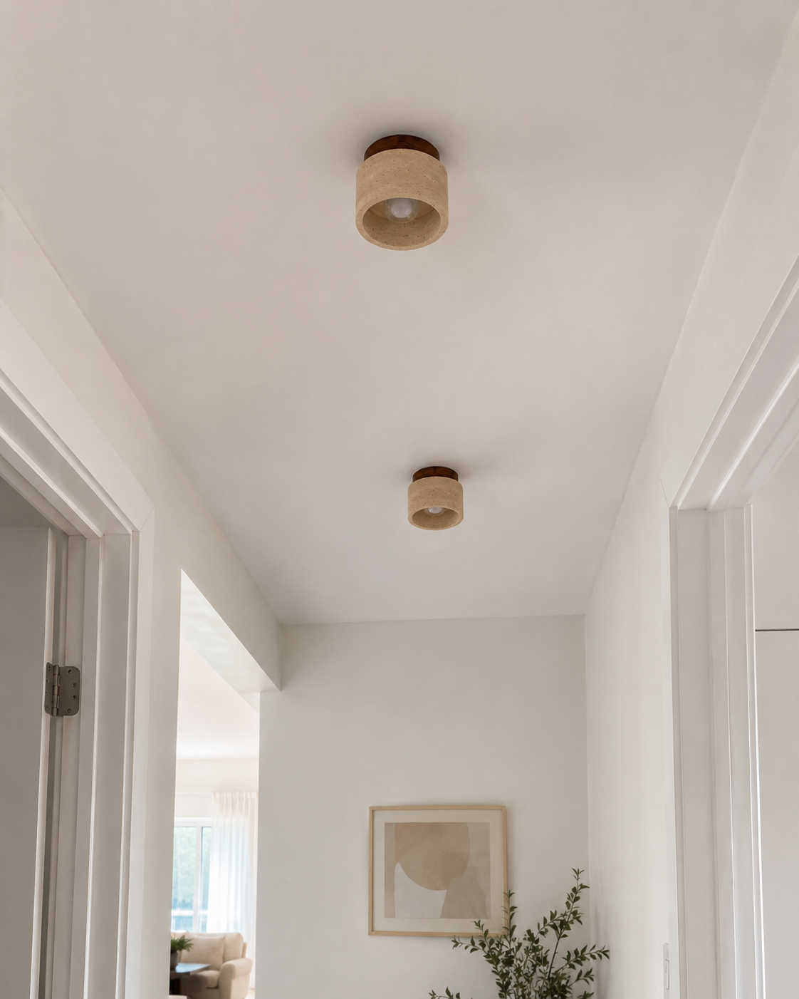 Noma | Travertine & Wood Flush Ceiling Light