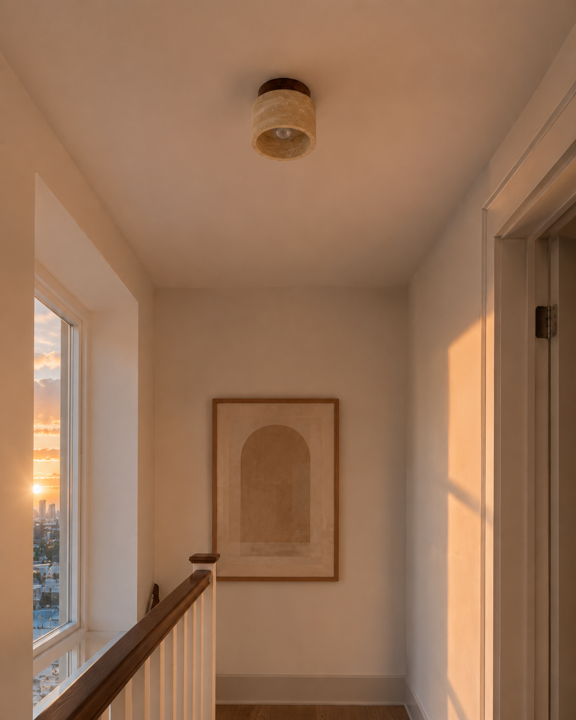 Noma | Travertine & Wood Flush Ceiling Light