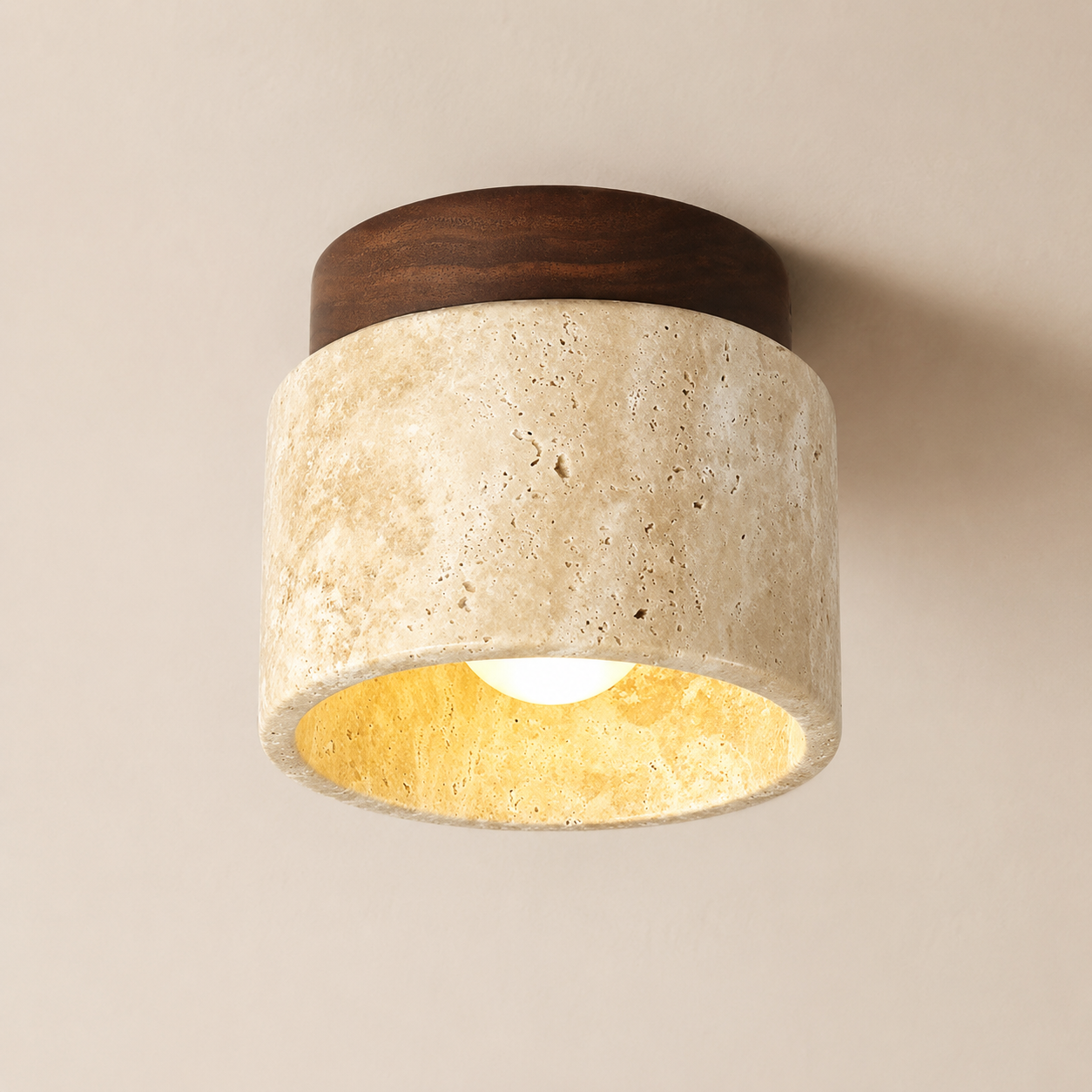 Noma | Travertine & Wood Flush Ceiling Light