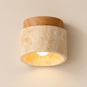 Noma | Travertine & Wood Flush Ceiling Light