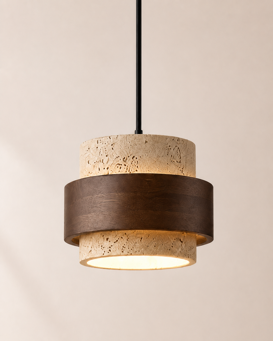 Noa | Travertine & Walnut Pendant Light