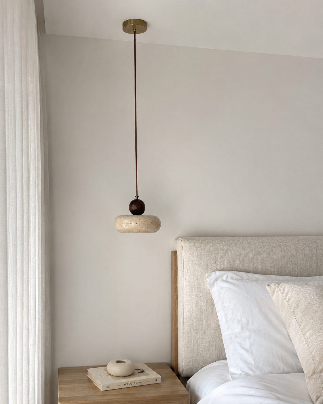Toba | Travertine & Wood Pendant Light