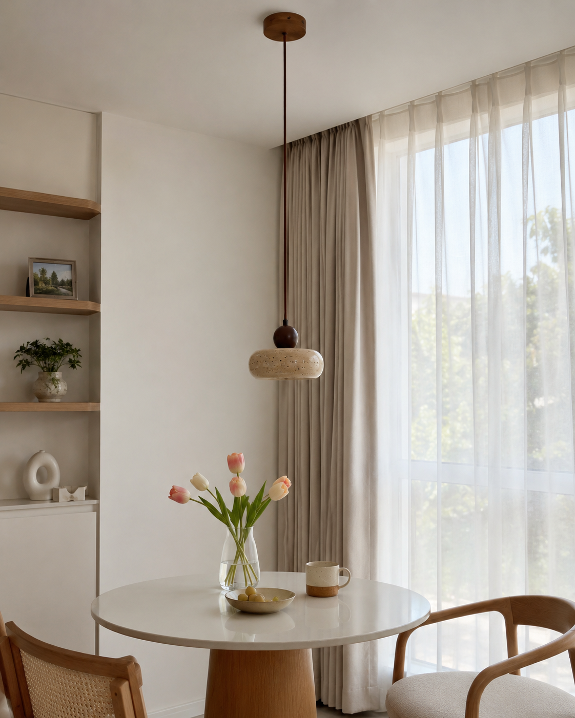 Toba | Travertine & Wood Pendant Light