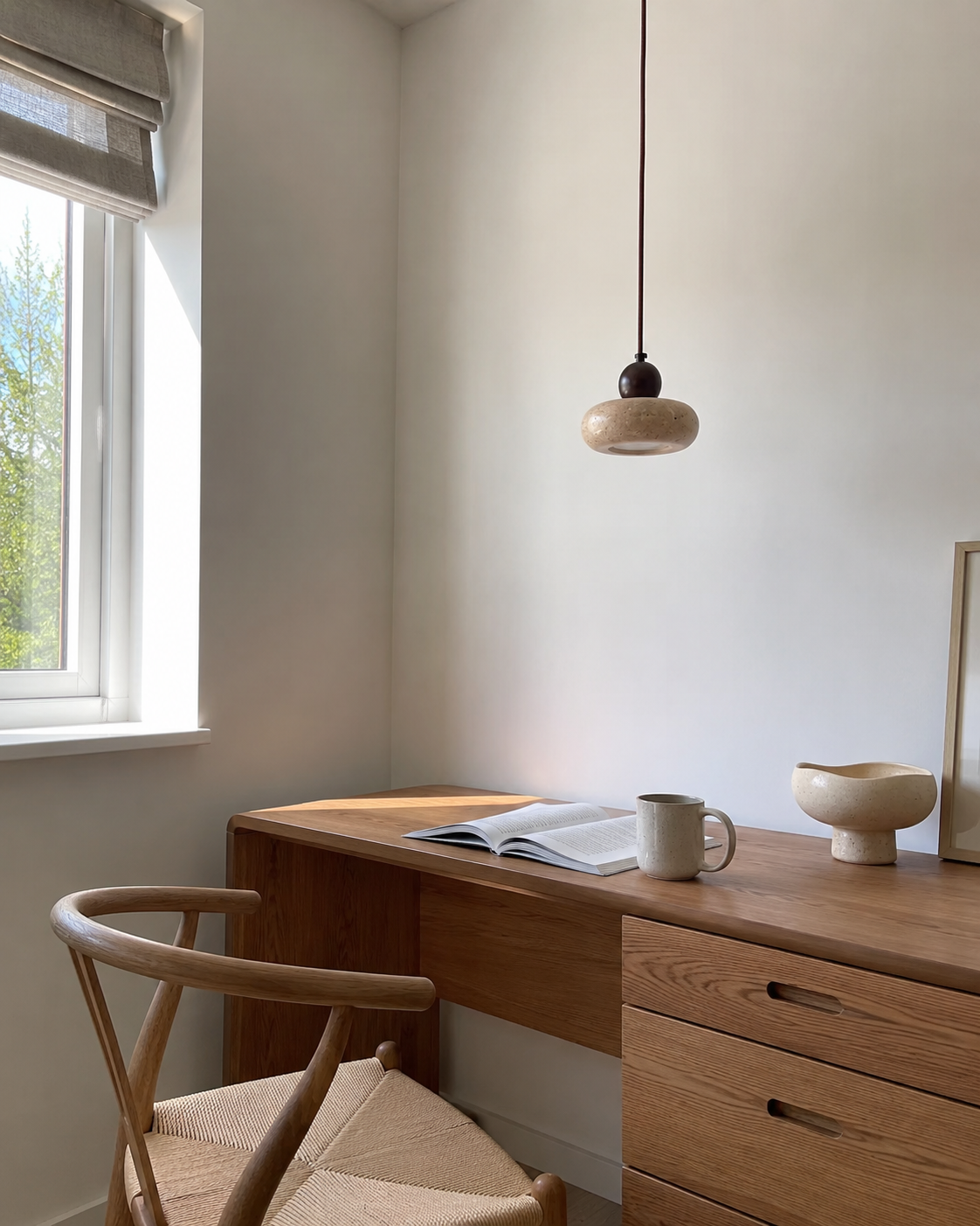Toba | Travertine & Wood Pendant Light