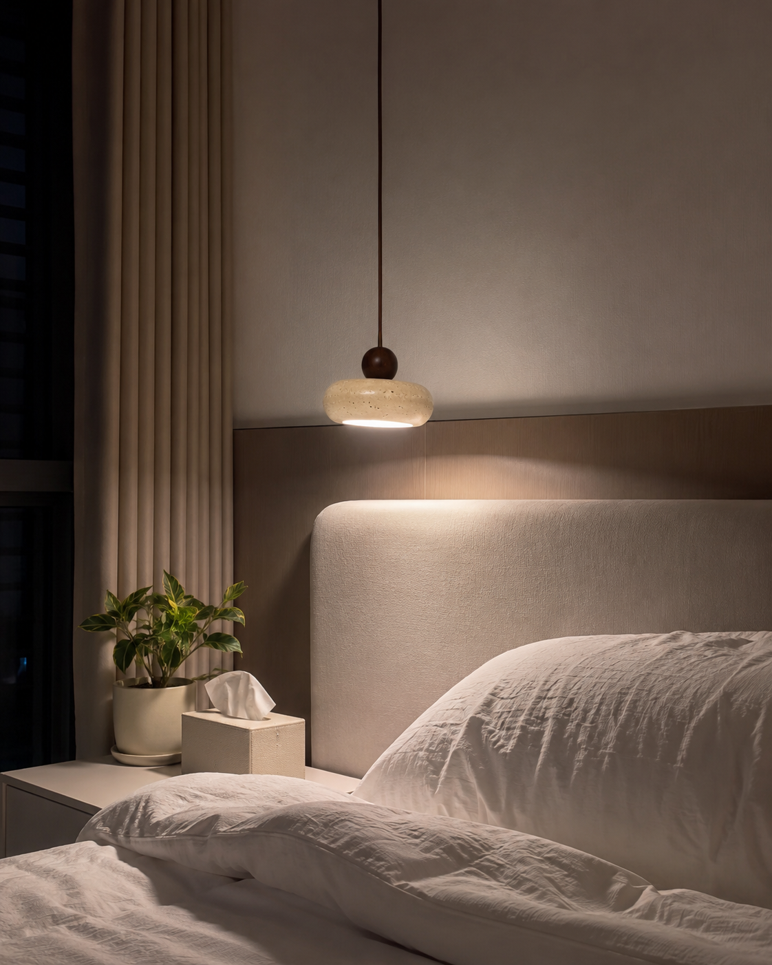 Toba | Travertine & Wood Pendant Light