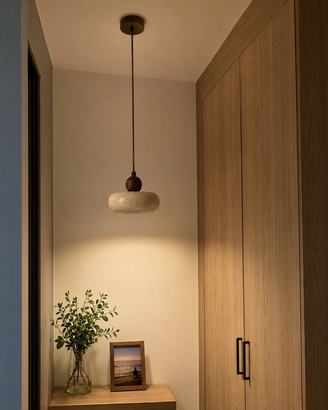 Toba | Travertine & Wood Pendant Light