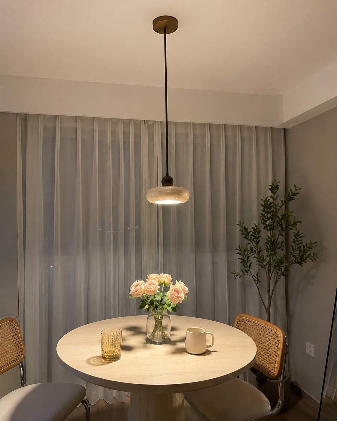 Toba | Travertine & Wood Pendant Light