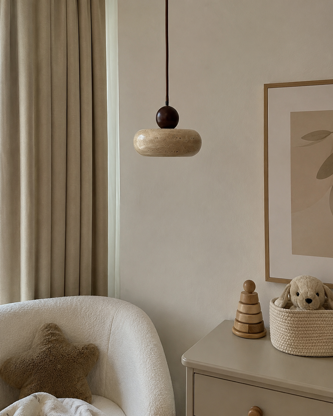 Toba | Travertine & Wood Pendant Light