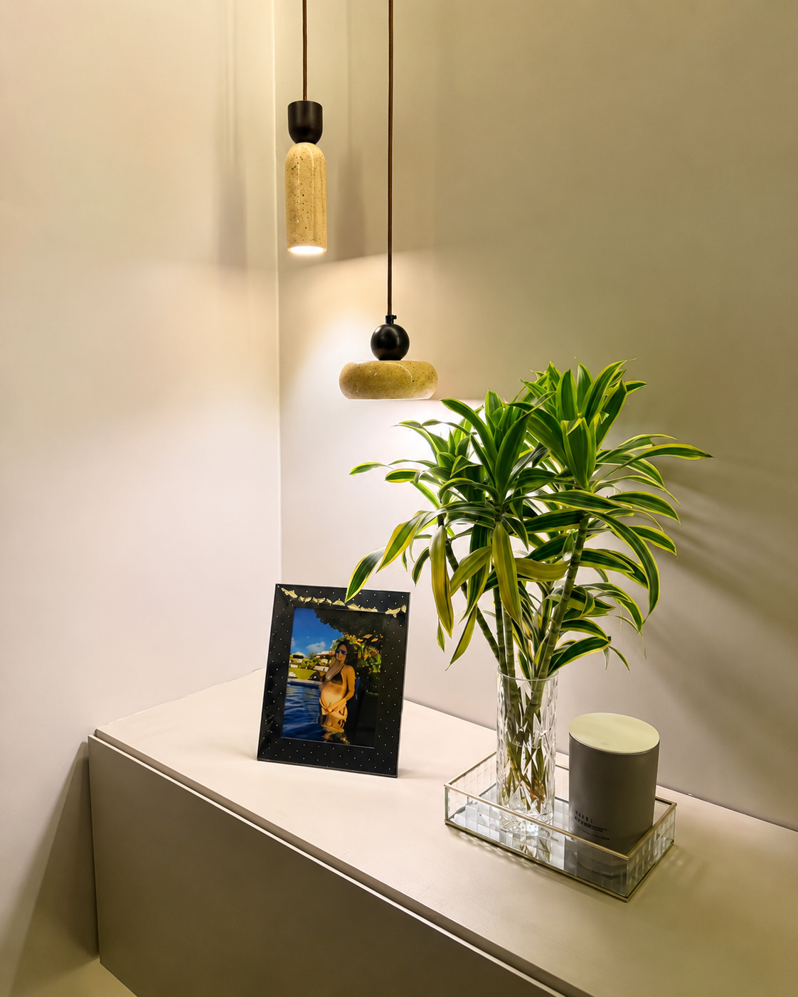 Toba | Travertine & Wood Pendant Light