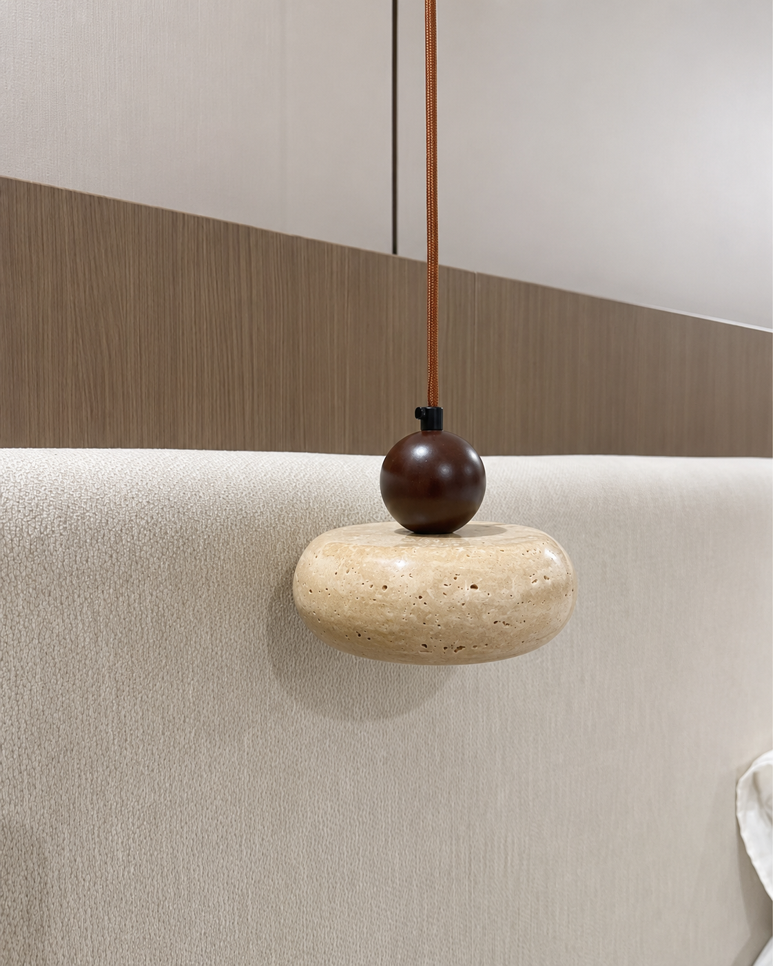Toba | Travertine & Wood Pendant Light