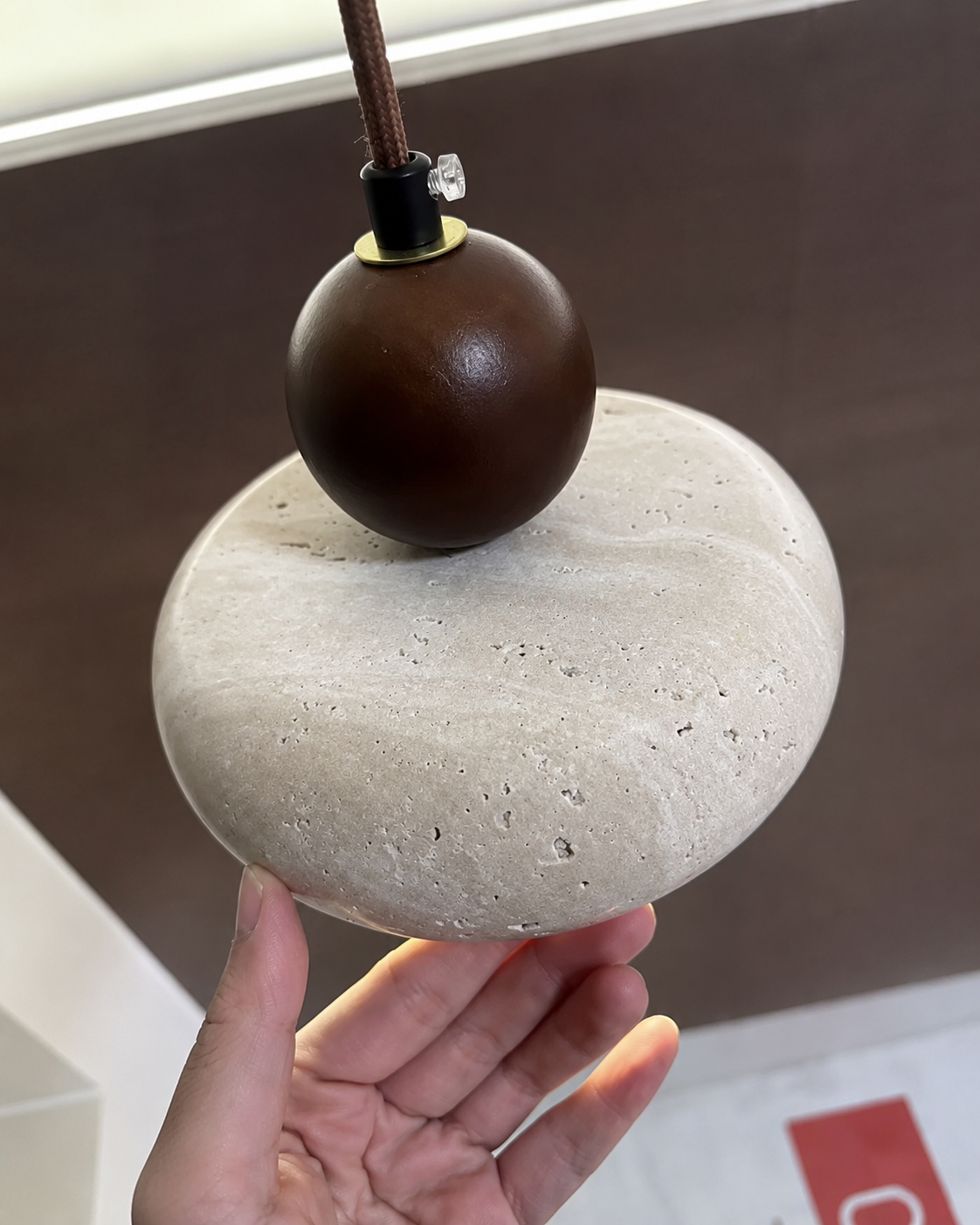 Toba | Travertine & Wood Pendant Light