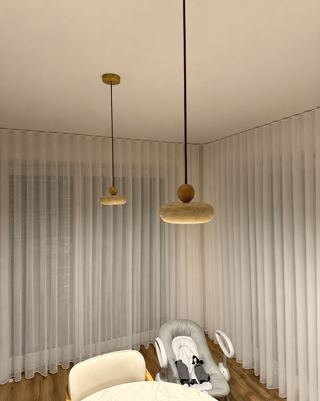 Toba | Travertine & Wood Pendant Light