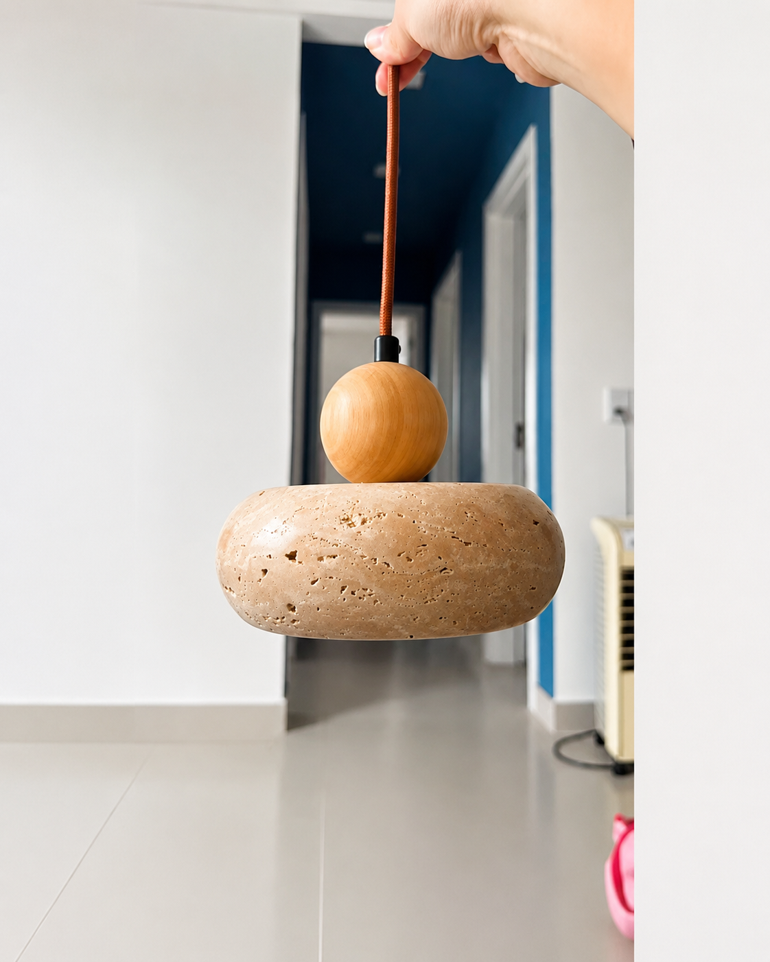 Toba | Travertine & Wood Pendant Light