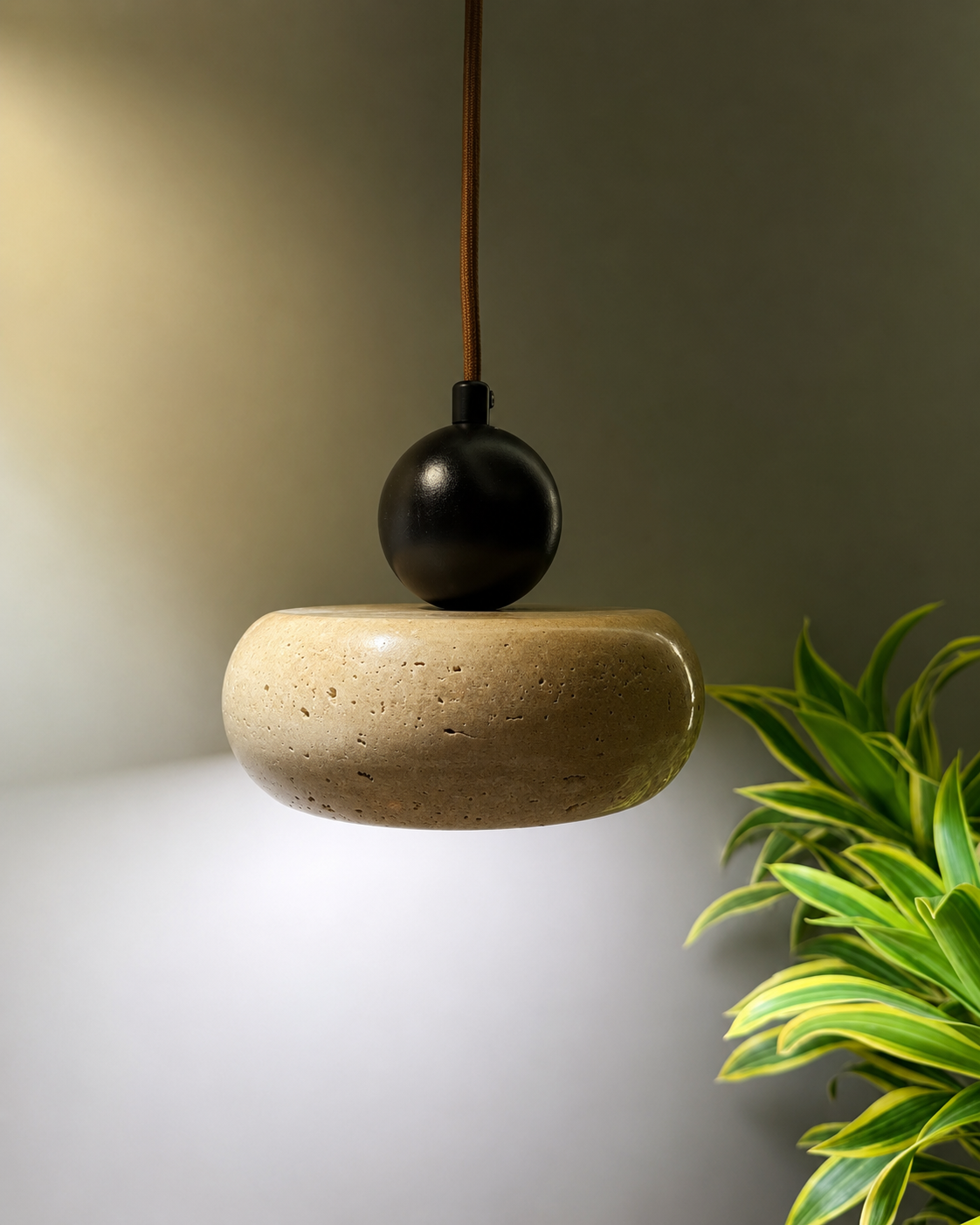 Toba | Travertine & Wood Pendant Light