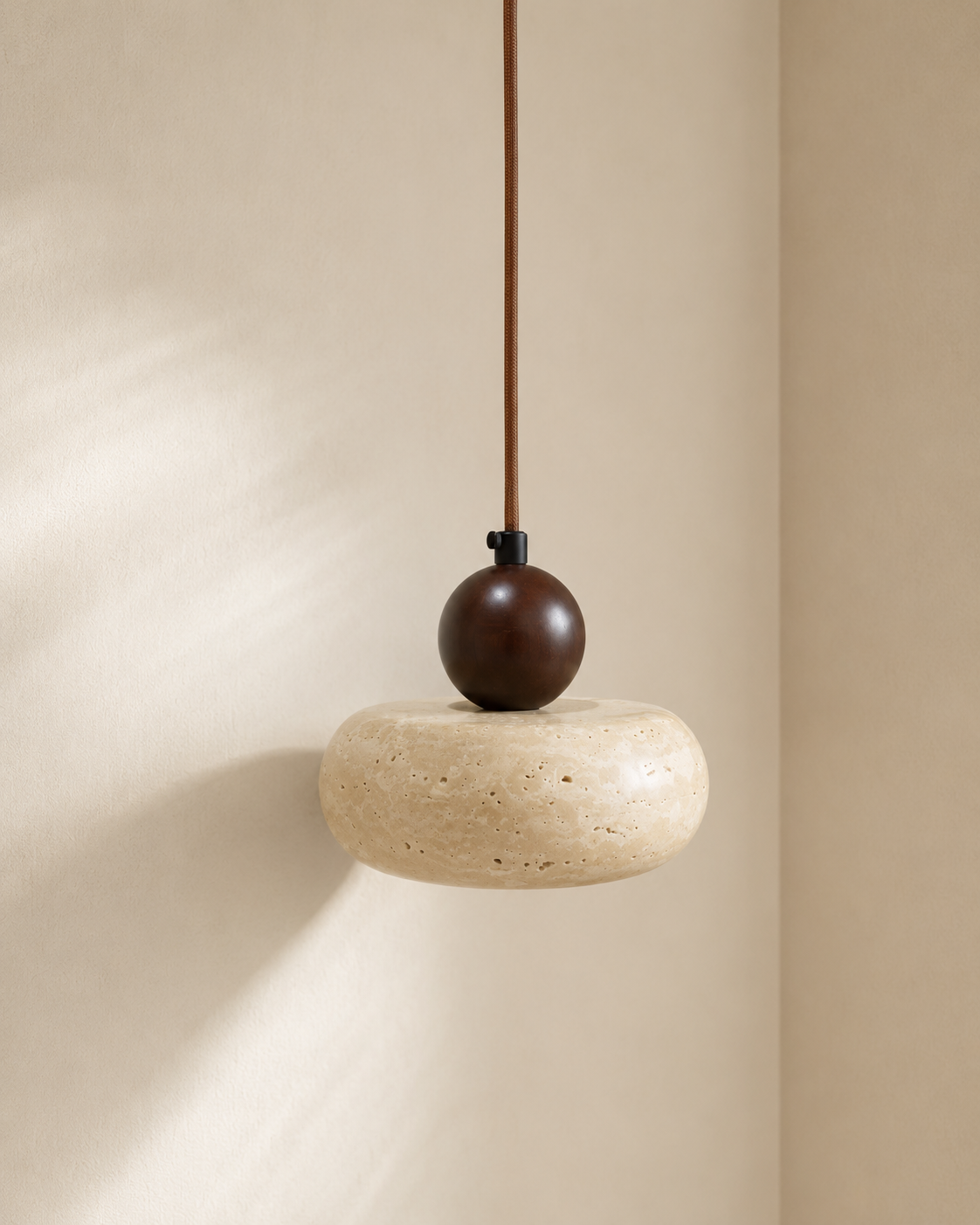 Toba | Travertine & Wood Pendant Light