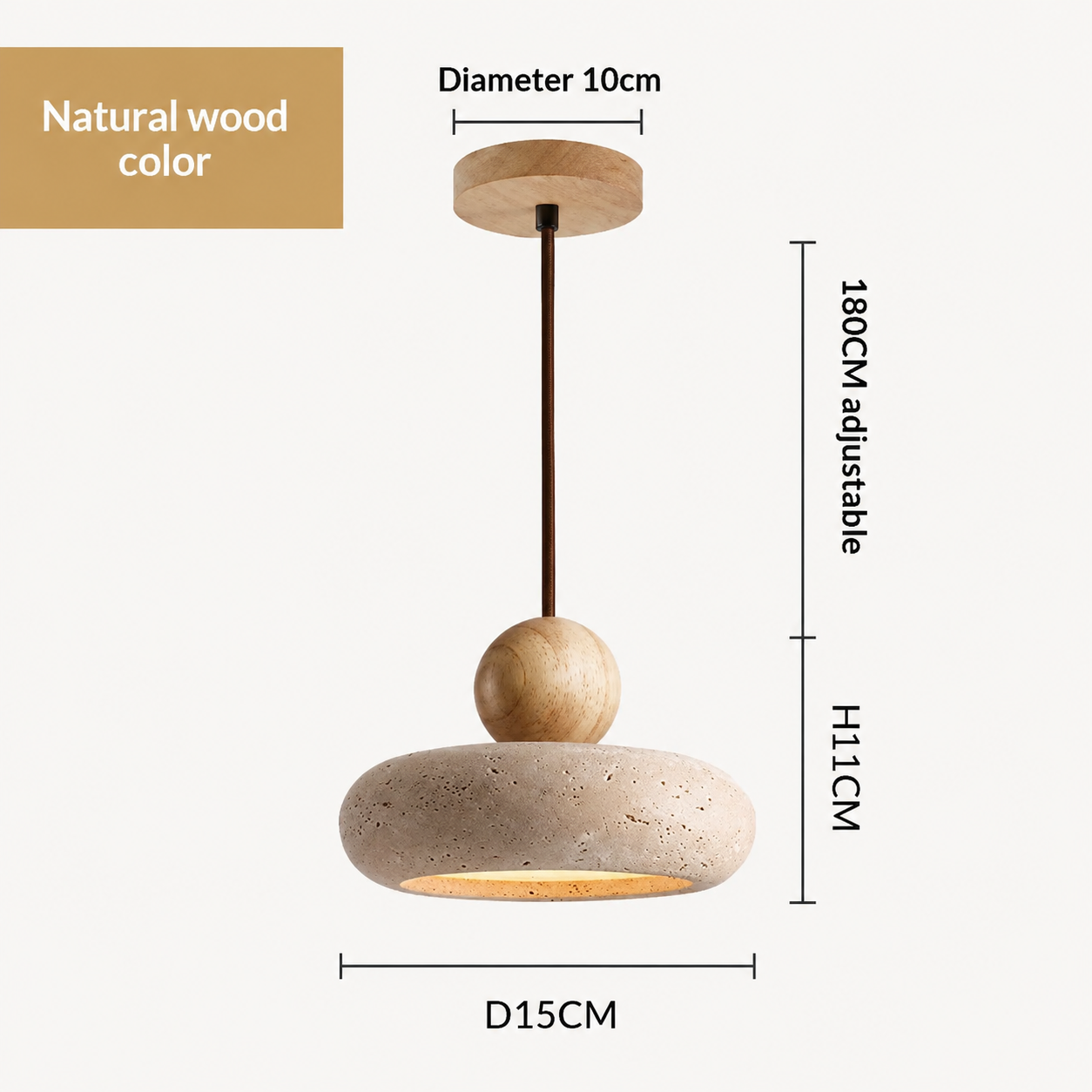 Toba | Travertine & Wood Pendant Light
