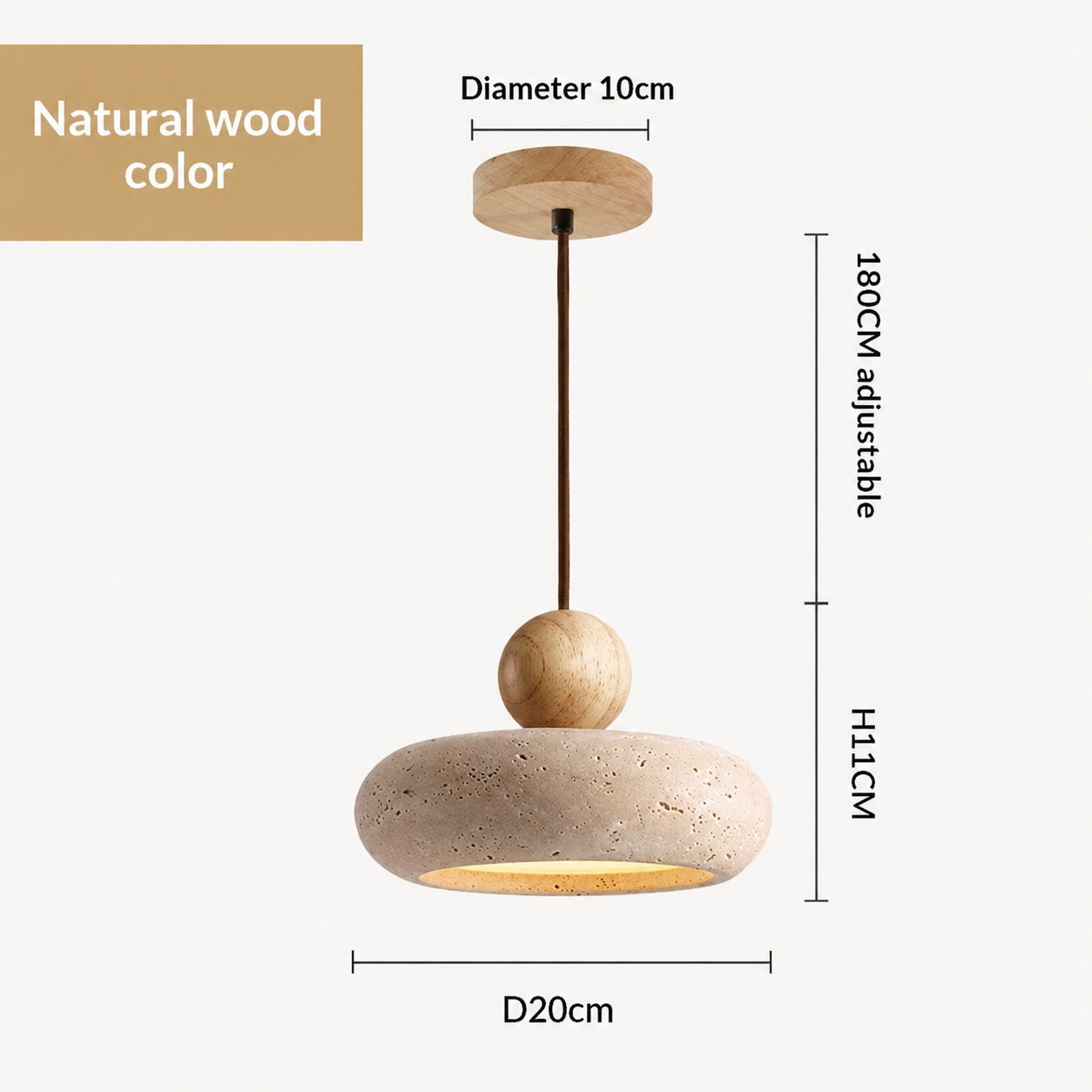 Toba | Travertine & Wood Pendant Light