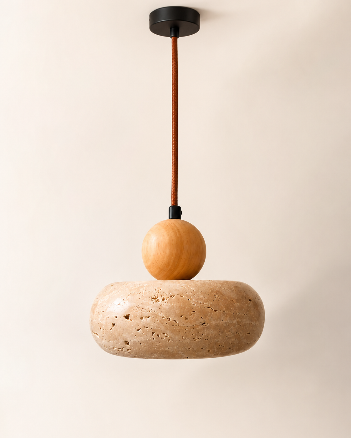 Toba | Travertine & Wood Pendant Light