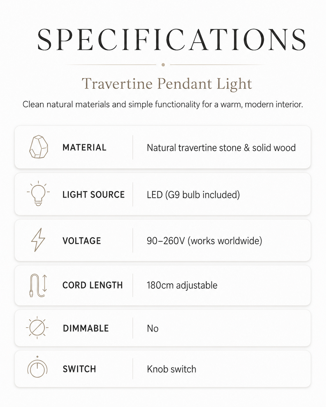 Toba | Travertine & Wood Pendant Light