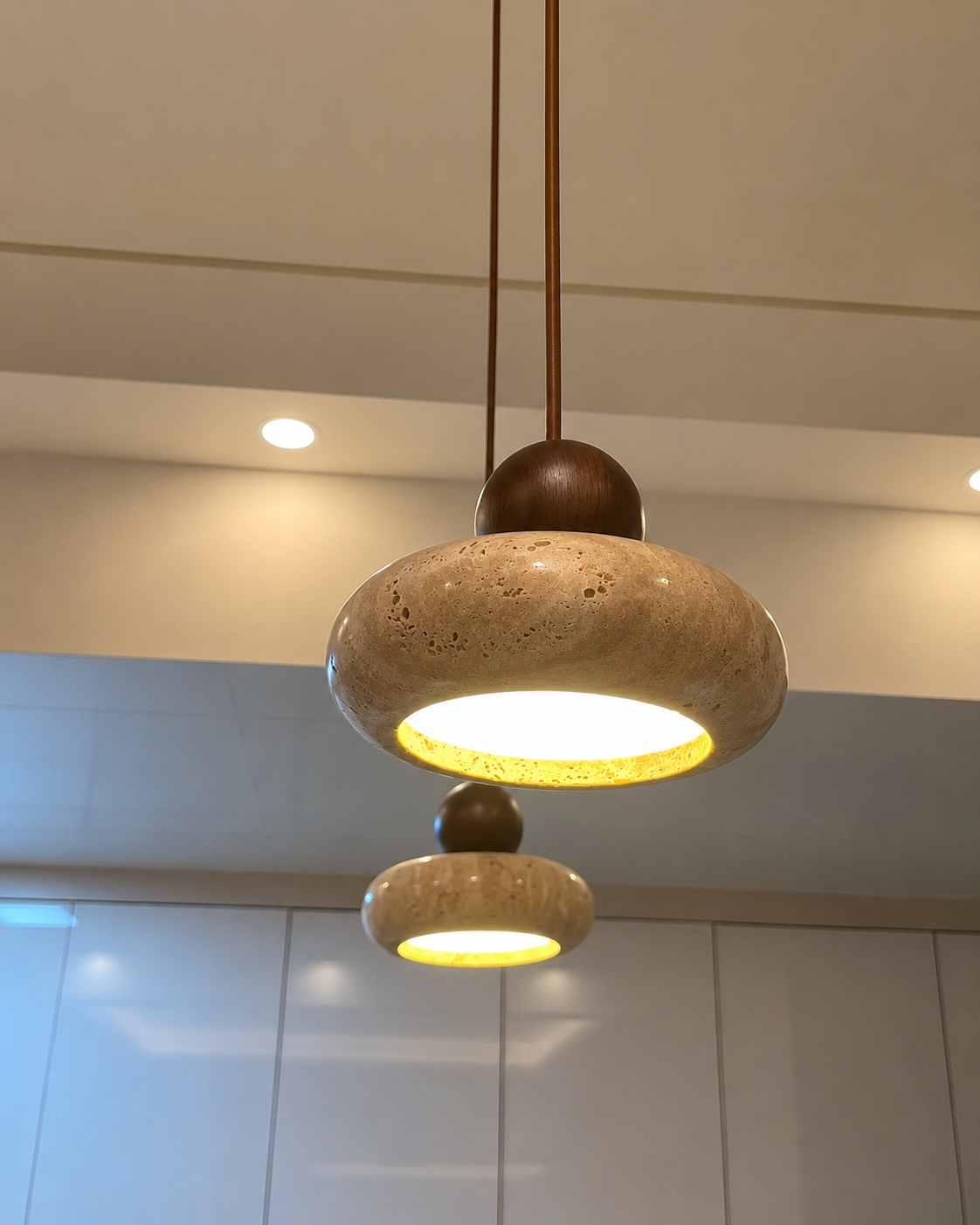 Toba | Travertine & Wood Pendant Light