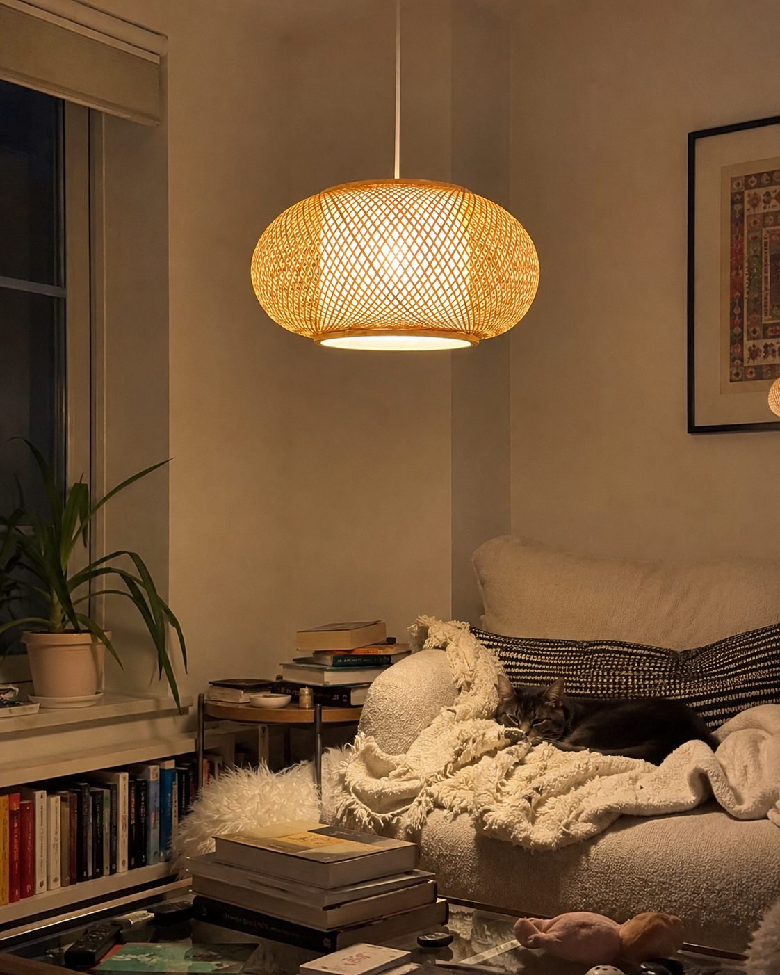 Tsuki | Japanese Woven Bamboo Pendant Light